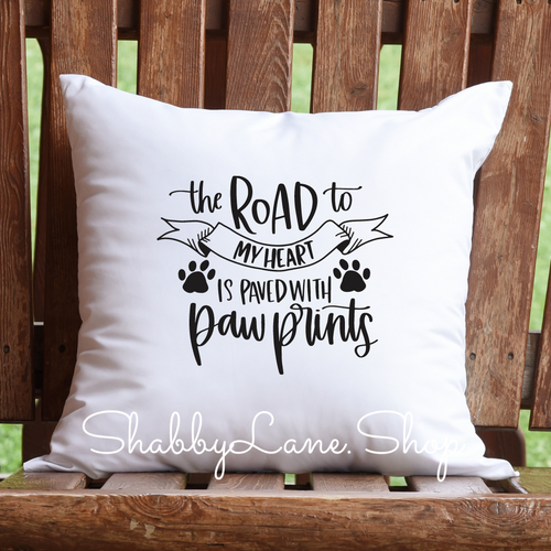 The road to my heart- paw prints - pillow white  Shabby Lane   