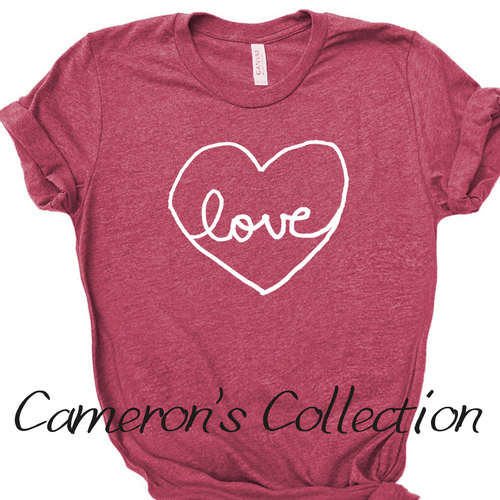 Love heart - Cameron Collection Heather raspberry white text tee Shabby Lane   