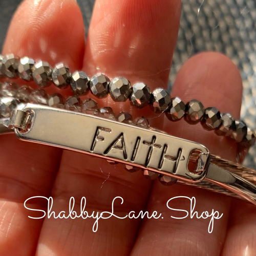 Faith bracelet -  Silver with roundel bead trio Metal Shabby Lane   