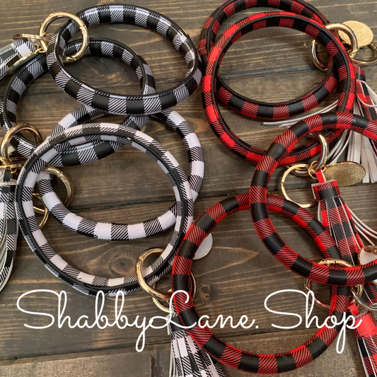 Tassel buffalo plaid bracelet key ring  Shabby Lane   