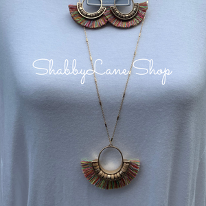 Fan Tassel  necklace -Multi color  Shabby Lane   