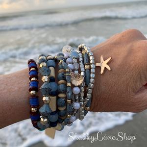Ocean stacked bracelet Mixed beads Shabby Lane   