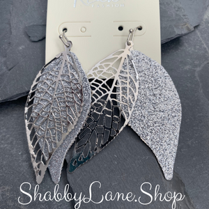 Beautiful leaf metal filigree layer earrings silver  Shabby Lane   