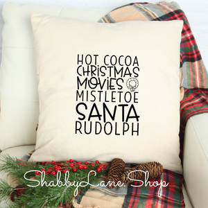 Hot cocoa Christmas movies - white pillow  Shabby Lane   