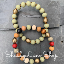 Load image into Gallery viewer, Wooden beaded bracelet- mint and multi color Faux leather Shabby Lane   