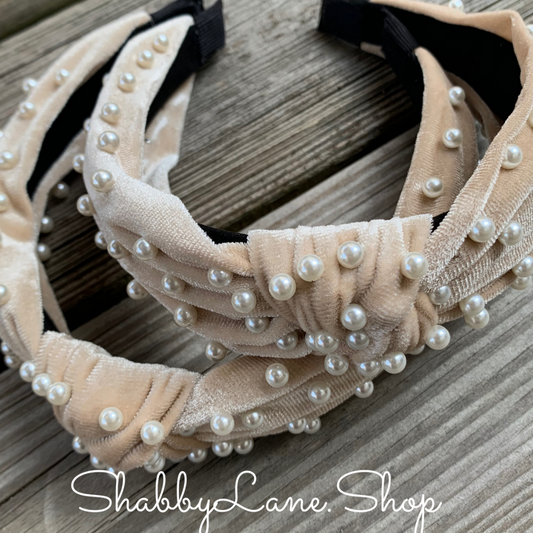 Beautiful Champagne velvet and pearl accented knotted headband  Shabby Lane   