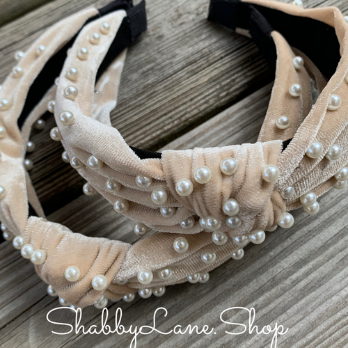 Beautiful Champagne velvet and pearl accented knotted headband  Shabby Lane   