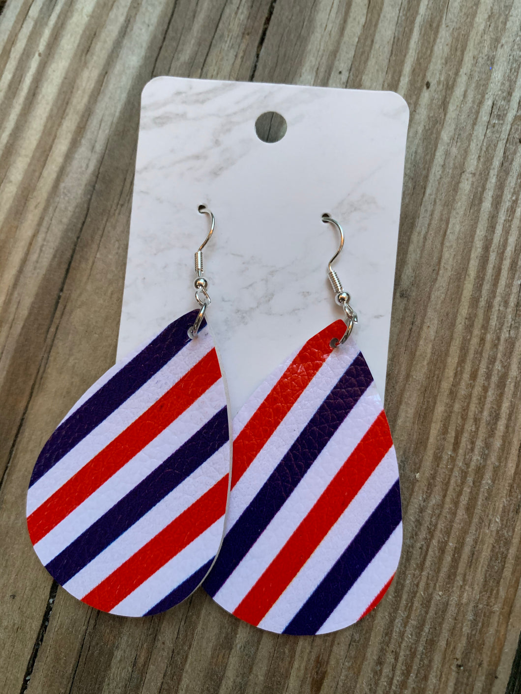 Patriotic Teardrop faux leather earrings Stripes  Shabby Lane   
