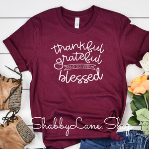 Thankful grateful and so very blessed - maroon tee Shabby Lane   